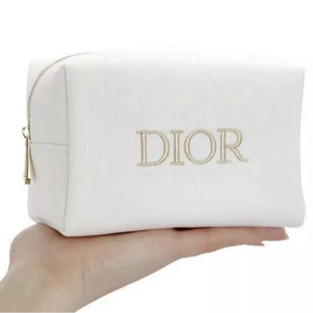 DIOR White Canvas Cosmetic Makeup Zipper Bag Pouch Clutch NWOT - Picture 3 of 6
